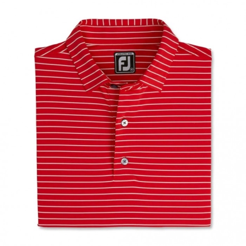 Men's Footjoy Athletic Fit Classic Stripe Self Collar Shirts Red / White | USA-HO3807