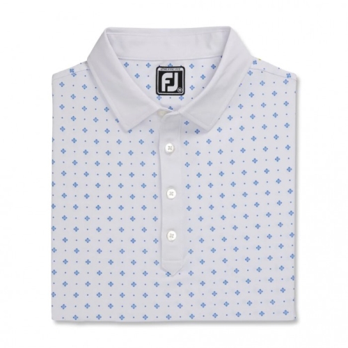 Men's Footjoy Athletic Fit Deco Print Self Collar Shirts White / Royal | USA-PF2754