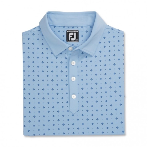 Men's Footjoy Athletic Fit Deco Print Self Collar Shirts Light Blue / Navy | USA-VD8305