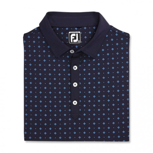 Men's Footjoy Athletic Fit Deco Print Self Collar Shirts Navy / Lagoon | USA-ZQ8537