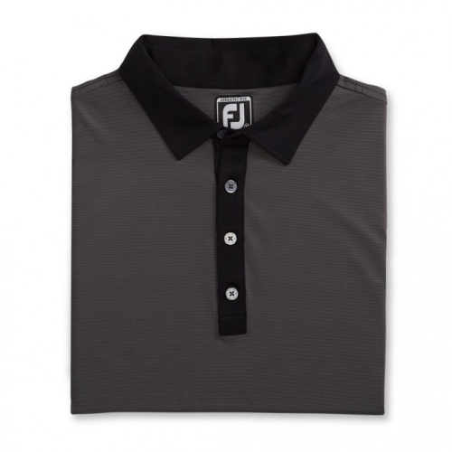 Men's Footjoy Athletic Fit Lisle End-On-End Self Collar Shirts Black / Grey | USA-EU7123