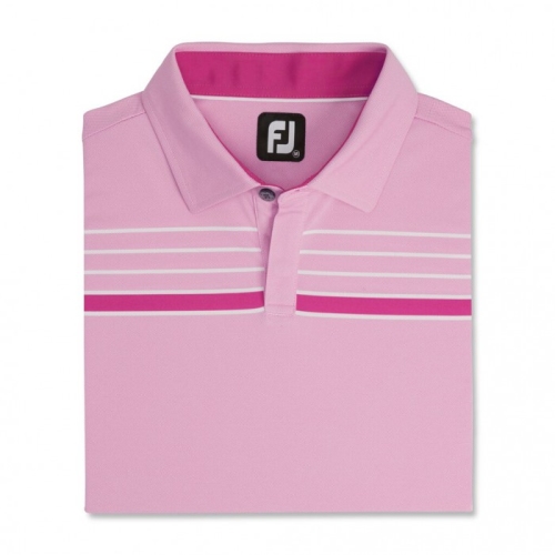 Men's Footjoy Checker Jacquard Chest Stripe Self Collar Shirts Hot Pink / White | USA-FV7045