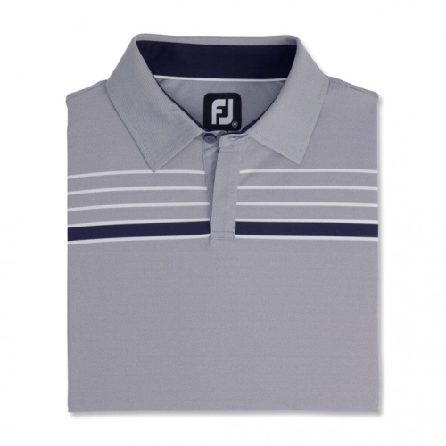 Men's Footjoy Checker Jacquard Chest Stripe Self Collar Shirts Navy / White | USA-KR3916