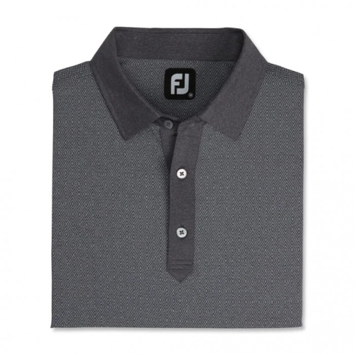 Men's Footjoy Diamond Line Print Lisle Self Collar Shirts Heather Black / White | USA-SI0153