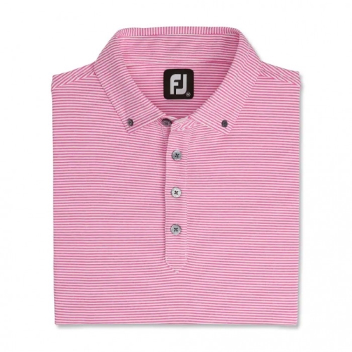Men's Footjoy Feeder Stripe Jersey Buttondown Collar Shirts Heather Hot Pink / White | USA-ZX1487