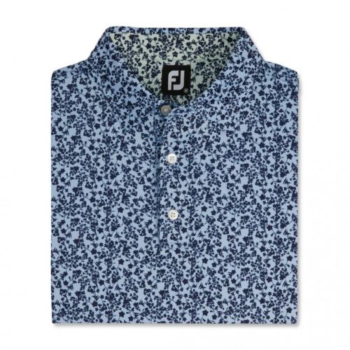 Men's Footjoy Floral Vines Lisle Print Self Collar Shirts Sky / Navy / Mint | USA-AS5280