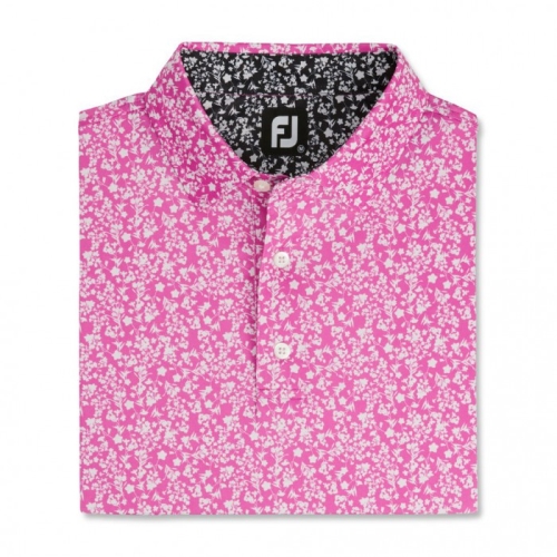 Men's Footjoy Floral Vines Lisle Print Self Collar Shirts Hot Pink / White / Black | USA-CZ5603