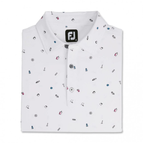 Men's Footjoy Golf Doodle Print Lisle Self Collar Shirts White | USA-BC5273