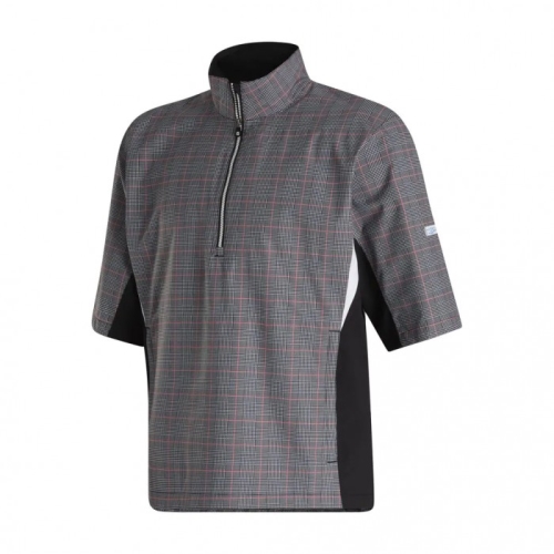 Men's Footjoy HydroLite Short Sleeve Shirts Black / White Prince Of Wales Check | USA-HY0524