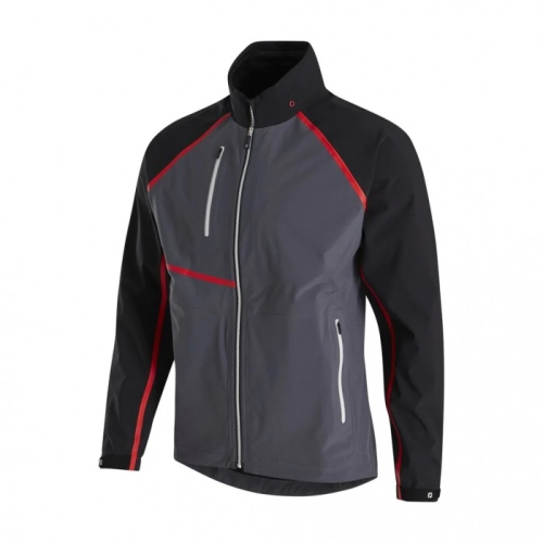 Men's Footjoy HydroTour Rain Jacket Black / Charcoal / Red | USA-DF6745