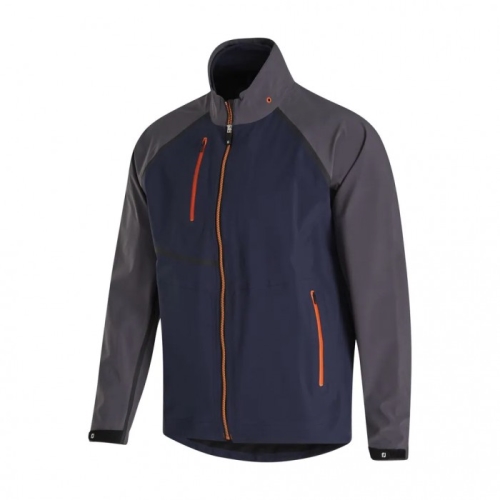 Men's Footjoy HydroTour Rain Jacket Navy / Charcoal / Orange | USA-KQ1240