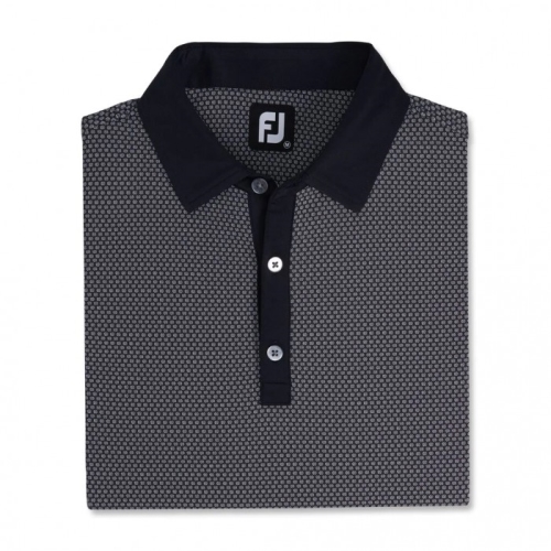 Men's Footjoy Jacquard Dot Lisle Self Collar Shirts Black / White | USA-BR5240