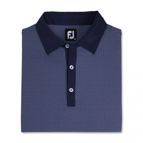 Men's Footjoy Jacquard Dot Lisle Self Collar Shirts Navy / Sky | USA-GD5139