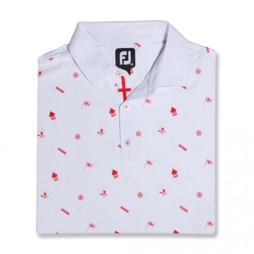 Men's Footjoy Kent Coast Lisle Print Self Collar Shirts White | USA-BM7068