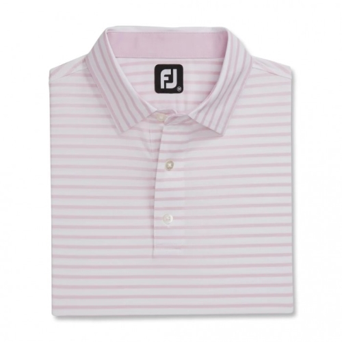 Men's Footjoy Lisle 2-Color Stripe Self Collar Shirts White / Light Pink | USA-CK7490