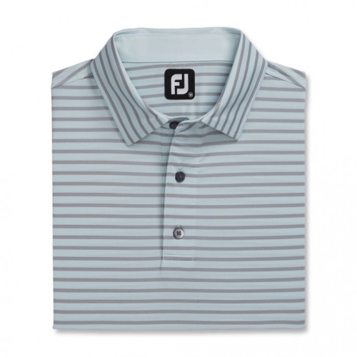Men's Footjoy Lisle 2-Color Stripe Self Collar Shirts Ice Blue / Grey | USA-OP5182