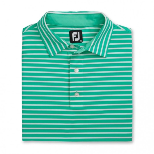 Men's Footjoy Lisle 2-Color Stripe Self Collar Shirts Spearmint / White | USA-OU8720