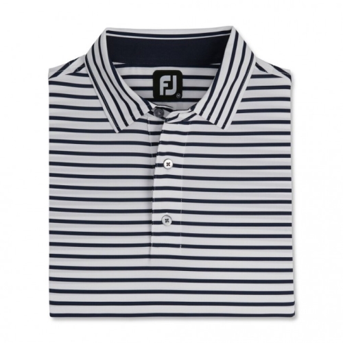 Men's Footjoy Lisle 2-Color Stripe Self Collar Shirts White / Navy | USA-PM2793