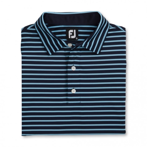 Men's Footjoy Lisle 2-Color Stripe Self Collar Shirts Navy / Light Blue | USA-SA7154