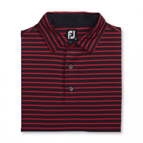 Men's Footjoy Lisle 2-Color Stripe Self Collar Shirts Navy / Red | USA-TV0182