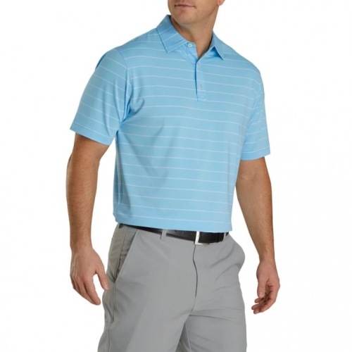 Men's Footjoy Lisle Double Pin Stripe Self Collar Shirts Caribbean | USA-CA7423