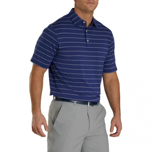 Men's Footjoy Lisle Double Pin Stripe Self Collar Shirts Twilight | USA-WK1459