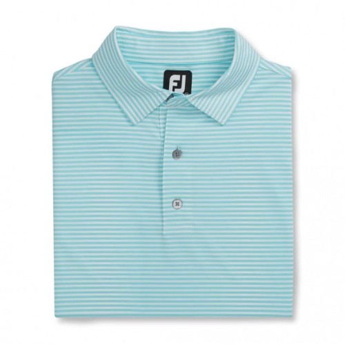 Men's Footjoy Lisle Feeder Stripe Self Collar Shirts Aqua / White | USA-IN8027