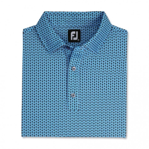 Men's Footjoy Loop Print Lisle Self Collar Shirts Black / French Blue / White | USA-AI8162
