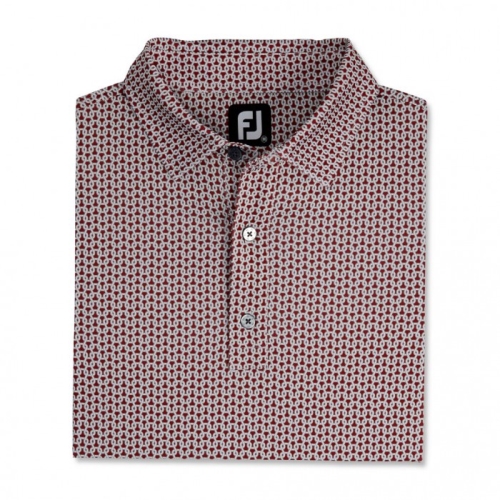 Men's Footjoy Loop Print Lisle Self Collar Shirts Merlot / White / Grey | USA-WA1204