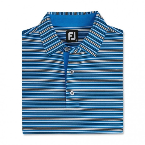 Men's Footjoy Multi-Stripe Stretch Pique Self Collar Shirts French Blue / Black / White | USA-MK0371