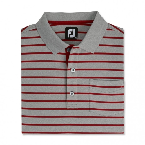 Men's Footjoy Nautical Stripe Lisle Self Collar Shirts Heather Grey / Merlot | USA-BE4196