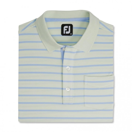 Men's Footjoy Nautical Stripe Lisle Self Collar Shirts Mint / Sky | USA-KI8509