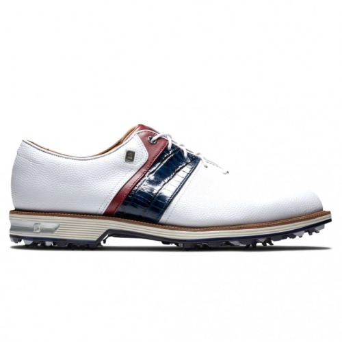 Men's Footjoy Premiere Series - Packard Spiked Golf Shoes White / Navy / Red | USA-ZE8254