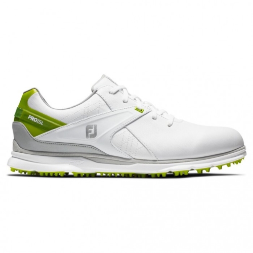 Men's Footjoy Pro|SL Spikeless Golf Shoes White / Lime | USA-KO4896