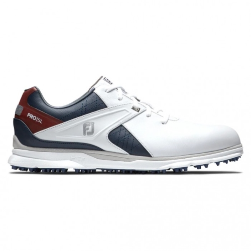 Men's Footjoy Pro|SL Spikeless Golf Shoes White / Navy / Maroon | USA-WB7356