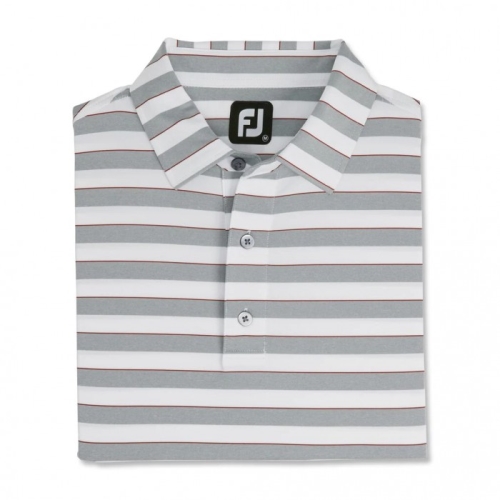Men's Footjoy Regency Stripe Lisle Self Collar Shirts Heather Grey / White / Merlot | USA-FW3428