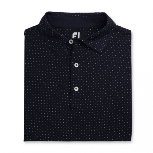 Men's Footjoy Stretch Lisle Dot Print Self Collar Shirts Navy | USA-MR5032