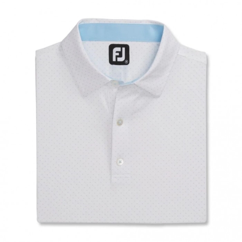 Men's Footjoy Stretch Lisle Dot Print Self Collar Shirts White / Light Blue | USA-ZO2015