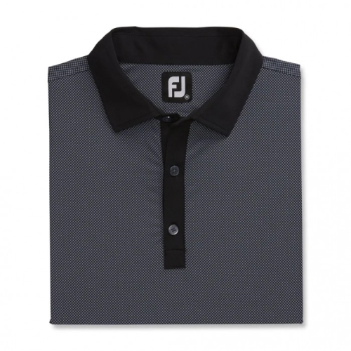 Men's Footjoy Stretch Lisle Mini Check Print Shirts Black / Slate | USA-OM3570