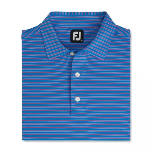 Men's Footjoy Stretch Lisle Pinstripe Shirts French Blue / Hot Pink / White | USA-OE5476