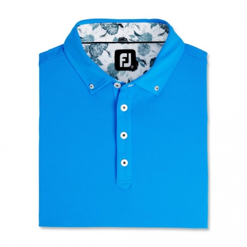 Men's Footjoy Stretch Pique Floral Trim Buttondown Collar Shirts French Blue | USA-FZ7592