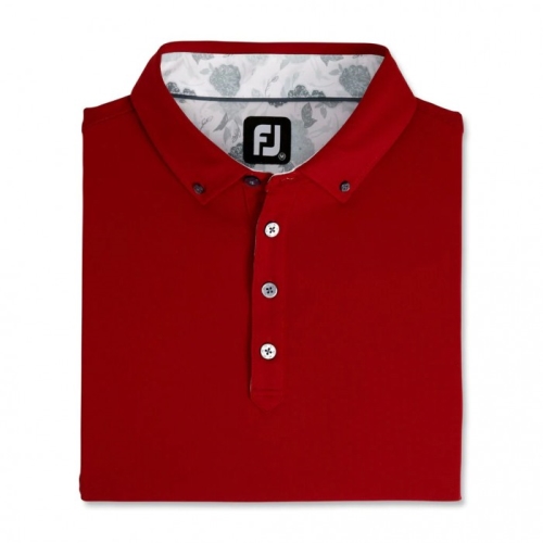 Men's Footjoy Stretch Pique Floral Trim Buttondown Collar Shirts Merlot | USA-UL4301