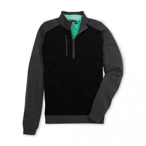 Men's Footjoy Tech Sweater Jacket Black / Heather Charcoal | USA-HF7582