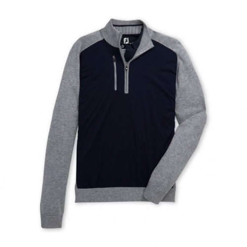 Men's Footjoy Tech Sweater Jacket Navy / Heather Grey | USA-DR6748