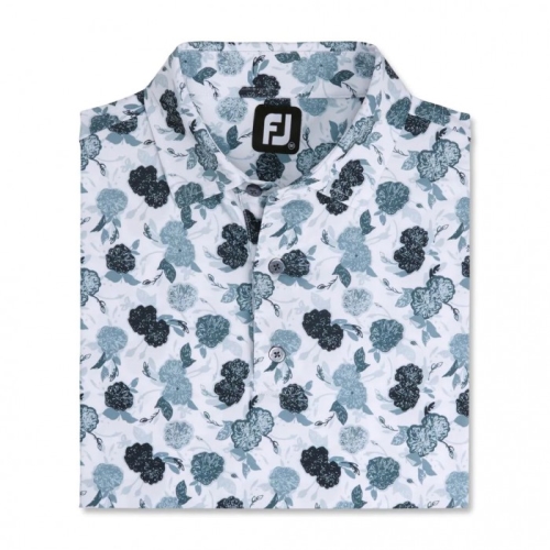 Men's Footjoy Vintage Floral Print Lisle Self Collar Shirts Black | USA-SY5039