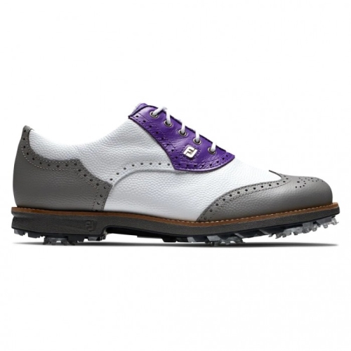 Women's Footjoy Premiere Series - Shield Tip Spiked Golf Shoes White Pebble / Grey Pebble / Purple |