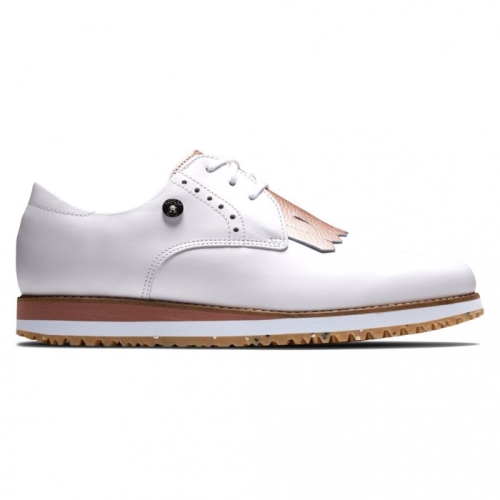 Women's Footjoy Sport Retro - Kiltie Spikeless Golf Shoes White / Rose | USA-KO4095