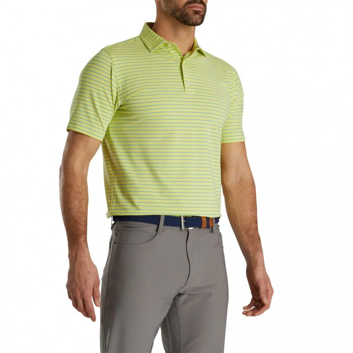 Men's Footjoy Athletic Fit Classic Stripe Self Collar Shirts Yellow / Blue | USA-AL7013