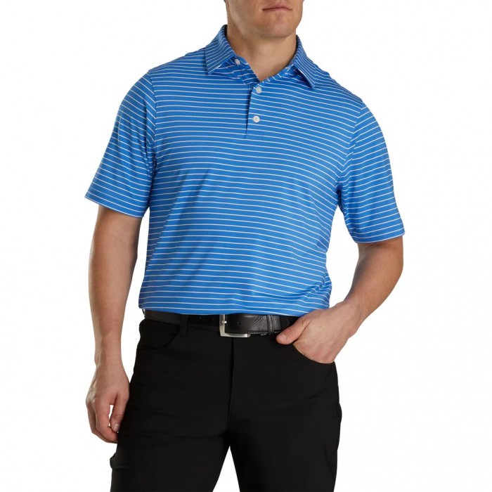 Men's Footjoy Athletic Fit Classic Stripe Self Collar Shirts Marine / White | USA-AN2564