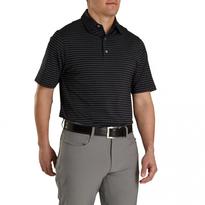 Men's Footjoy Athletic Fit Classic Stripe Self Collar Shirts Black / Heather Grey | USA-EC7805